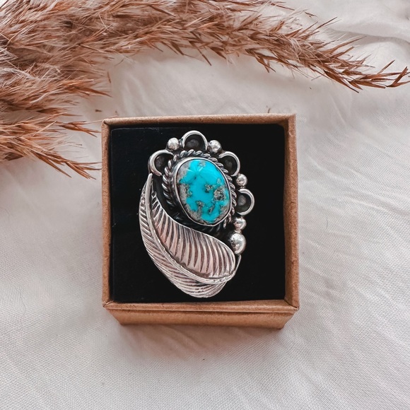 Vintage Size 6 turquoise leaf statement ring - Picture 3 of 3